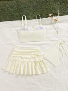 纯色比基尼套装，适合海滩度假 - 米色 - 查看 2