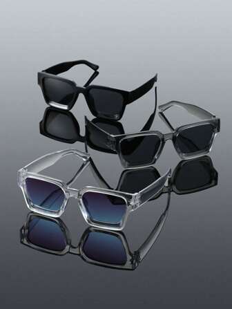 3 pièces Lunettes de mode pour hommes au style moderne et simple, style INS, cadre plastique coloré géométrique. Idéal pour les cadeaux, les vacances d'été, la plage tropicale, les sorties, les tenues de rendez-vous. Convient à toutes les formes de visage.