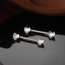 SWANJO 1pc Titanium Heart Shape Zirconia Nipple Ring Internally Threaded Nipple Barbell Piercings Jewelry