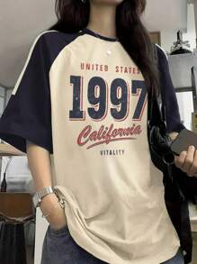 Teen Girls California Print Graphic Tee, Short Sleeve Loose Vintage Print, Summer Vibes