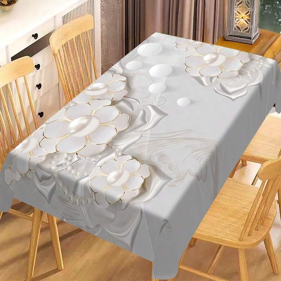 1/20pcs Simple Fresh White Floral Pattern Tablecloth, Fashion Theme, Outdoor Camping Rectangle Tablecloth, Perfect For Dinner, Picnic Essentials, Party Decorations, Dinner Gatherings And Home Decoration - Multicolor - View 1