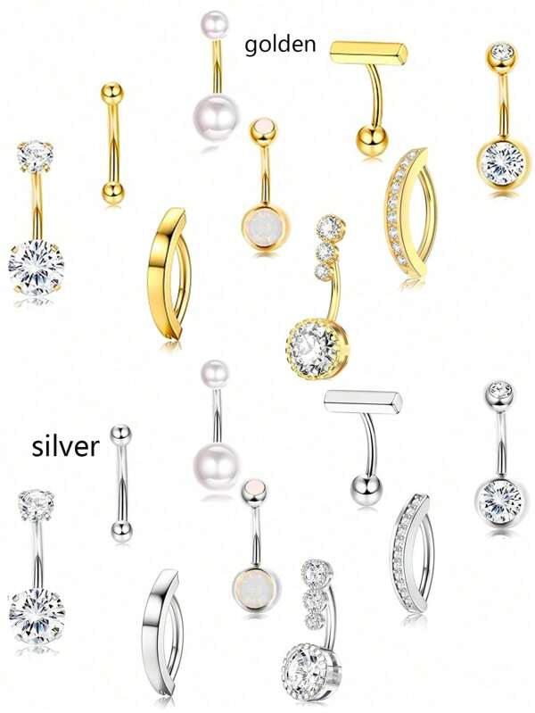 9 قطع من حلقات السرة المصنوعة من الفولاذ المقاوم للصدأ، مزينة بأحجار الزركونيا، إكسسوارات مجوهرات للثقب، حلقات نسائية لحفلات الهدايا