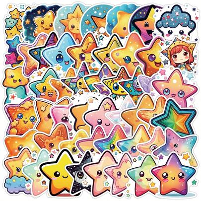 50pcs Cartoon Cute Star Stickers, Vinyl Decals For Water Bottles, Laptops, Phones, Skateboards, Guitars, Luggage, Scrapbooks, Helmets, Party Decorations