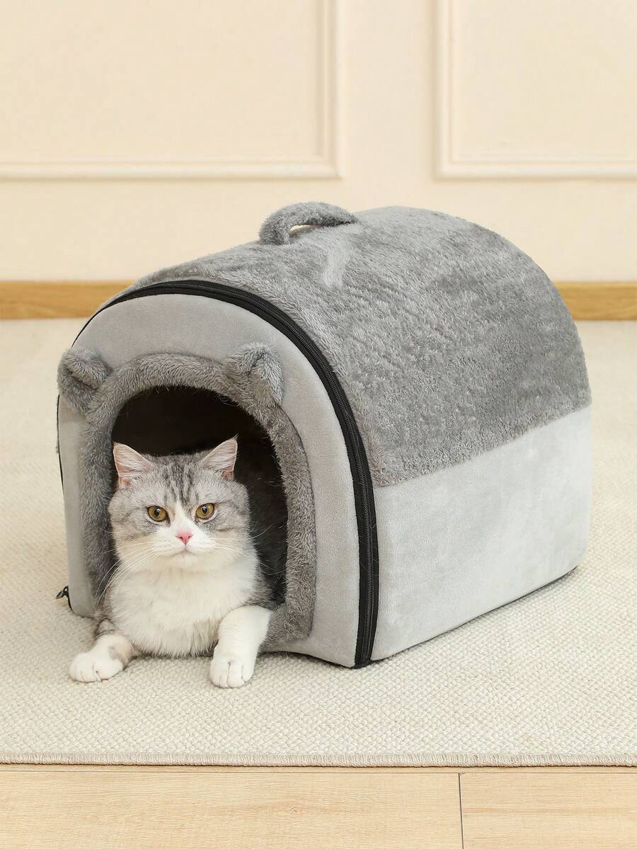 1 件宽敞猫屋,带垫子,透气可洗宠物床篮,适合全年使用小型、中型和大型猫 - 灰色 - 查看 1