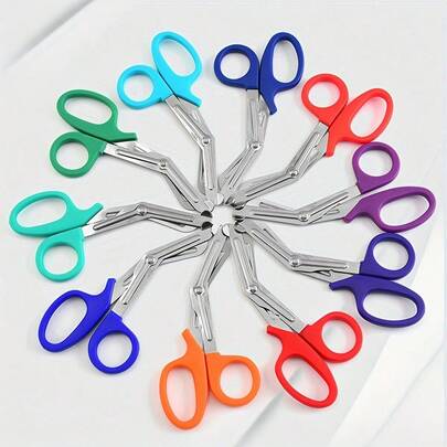1pc Thick Stainless Steel Angled Bandage Scissors, Outdoor Muscle Tape Trimmer, Mini Household Sewing Scissors, Rescue Trauma Shears, Gardening Fabric Shears