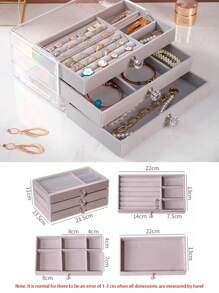 3-Drawer 45-Slot Jewelry Storage Organizer Box For Necklaces, Earrings, Rings & Watches, Velvet Display Tray