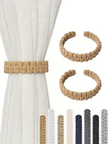 2pcs Natural Jute/ Rope Curtain Tiebacks - Rustic Braided Drape Holdbacks For Sheer/Lightweight Drapery (Beige, Brown, White, Black, Gray) - Perfect For Home & Office Decor, Office Decor|Rustic Curtain Holdbacks|Handmade Braided Rope, Curtains For Living Room - Multicolor - View 2