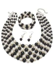 4pcs/Set Exquisite Necklace And Earring Set With Black And White Pearls - Ideal For Important Events Valentine's Day
