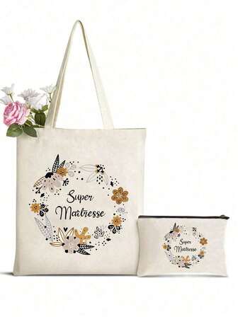 Geantă de cosmetice cu imprimeu francez, set de geantă de mână și genți de cosmetice cu tematică de profesor, geantă de cadou de nuntă personalizată pentru domnișoare de onoare