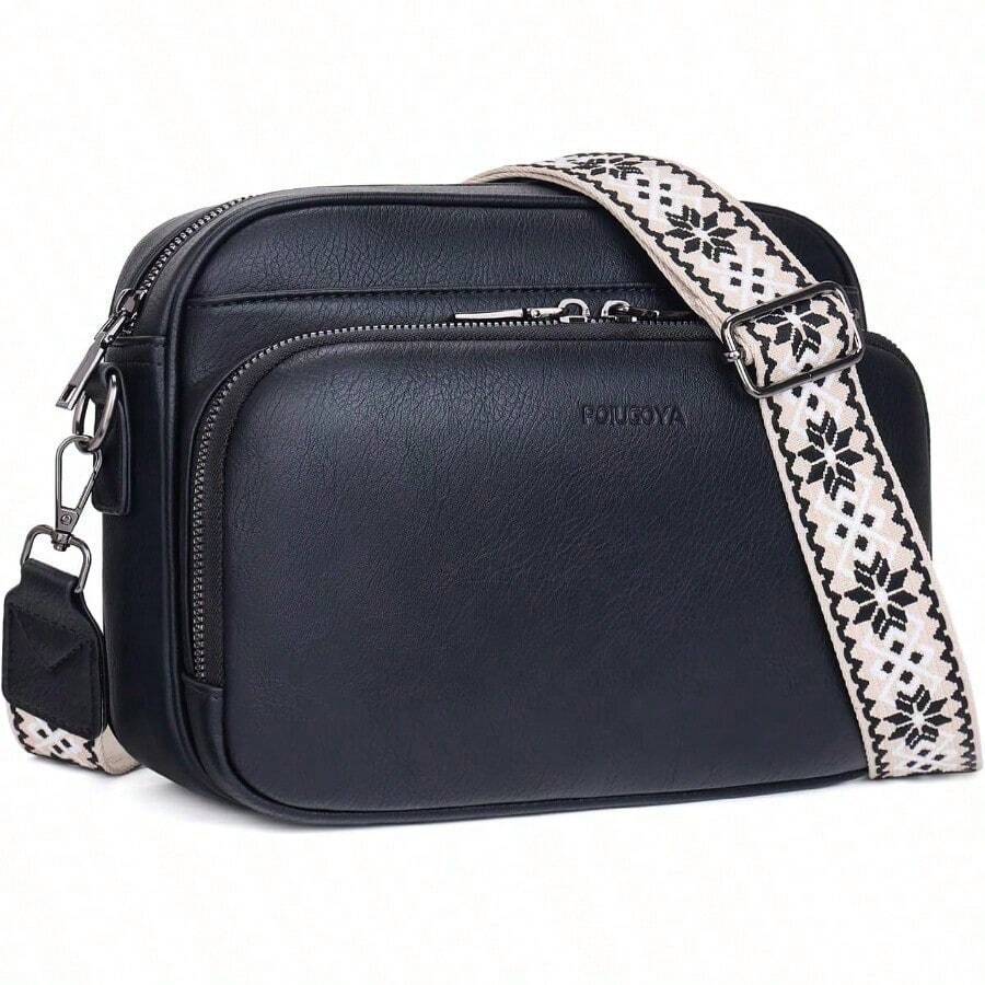 Crossbody Purses For Women ,Vegan Leather Medium Crossbody Bag,Women's Crossbody Travel Purse Built In Wallet - Z01-black - View 1