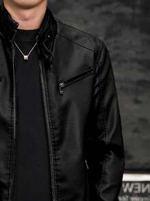Herren Herbst Outdoor Radfahren Motorrad Lederjacke
