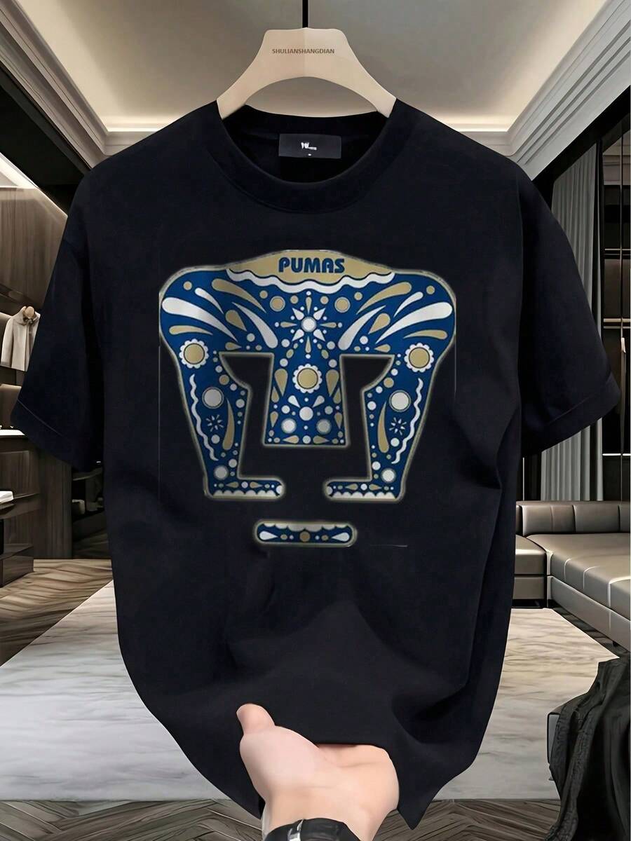 Black Pumas UNAM Logo Graphic T - Shirt (Blue Pattern) - Black - View 1