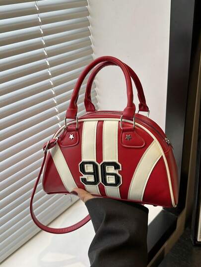 New Fashion Handheld & Shoulder Bowling Bag, Fashionable, Personalized, Streetwear, Cute, Cool, Y2K, Vintage, College, Numeric, Sports, School Bag, Suitable For Teenagers, Valentine's Day