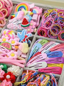 869pcs Set Girls Multi-Color Faux Pearl Flower, Bowknot, Watermelon, Rainbow, Starfish, Pentagram, Small Flower Hair Clips, Hair Ties, Hair Pins Hair Accessories Combo Set, Everyday Use & Gift, Hair Accessories, Summer, Claw Clips, Gifts, Bows, Cute, Classy, Best Friend Gifts, Hair Bands - 彩色 - 查看 5