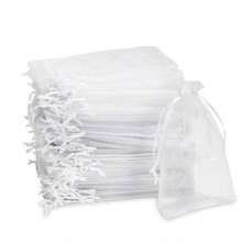50/100pcs Organza Drawstring Gift Bags, Christmas Party Wedding Favor Packaging Pouches And Boxes - White - View 14