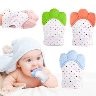 2 Pieces Baby Teethers, Baby Teething Mittens, Soothing Pain, Soft Silicone Teethers, Can Be Easily Used As Teething Toys, Self-Soothing, Suitable For Babies 3-12 Months Old, Warm Mittens (Some Styles Shipped Randomly)