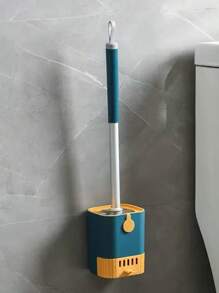 A Wall-Mounted Toilet Brush Set With A Long Handle - Featuring Soft Silicone Bristles, No Dead Corners, Equipped With A Paper Holder And Towel Rack, Manual And Non-Electric, Designed To Save Space.