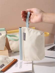 1pc Compact Makeup Pouch, Fashionable & Minimalist, Convenient Carry-On Cosmetic Bag For Travel, Home Storage