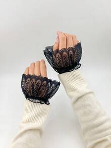 1 Pair Lace Hollow-Out Sleeves, Suitable For Formal Events, Weddings, And Daily Wear - Black - View 11