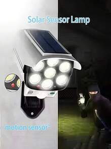 1 PC Motion Sensor Solar Light, 77 LED Spotlights With Remote Control, Outdoor Wireless Floodlight Virtual Like Security Camera For Hotel, Porch, Garden, Patio, Driveway - Solar Powered And Wireless Wall Light