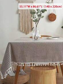 1/24 件日式紧凑型格子桌布，带流苏边，适合家庭、餐桌的长方形桌布 - 白卡色 - 查看 13