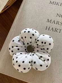 1 Stück Süßer Damen Stoff Polka Punkt Muster Flauschige Blumen Haargummi, gepunkteter Dutt Halter Haarband Accessoire, passend zu Kleidern, Freizeitoutfits, Haardekoration, Haargummi, Haaraccessoire, Haarzubehör, Scrunchie Haargummi