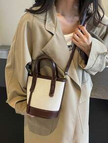 女士复古迷你水桶斜挎包 - 配有金色金属配件、拉链开合和可调节肩带，适合休闲或正式场合的多功能手提包，小尺寸斜挎包