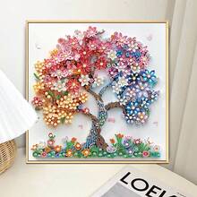 5D DIY 钻石画套装 - 彩色花树设计，成人特殊形状水晶钻艺术品，手工刺绣马赛克工艺品，可用于家居墙面装饰，闪亮的 DIY 艺术礼物创意 - 彩色 - 查看 6