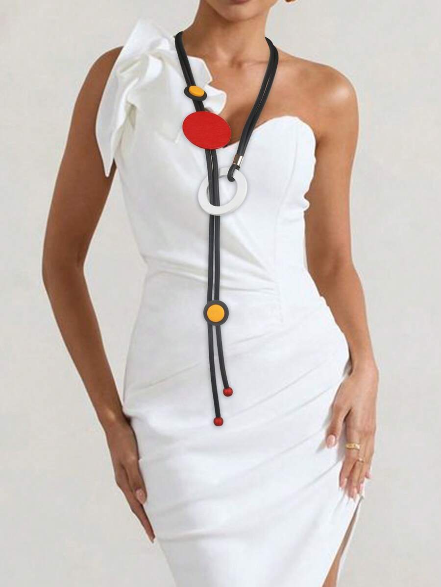 MARLIWOO 1 件可调节复古风格女士项链，配有简约镂空吊坠，时尚配饰 - 彩色 - 查看 1