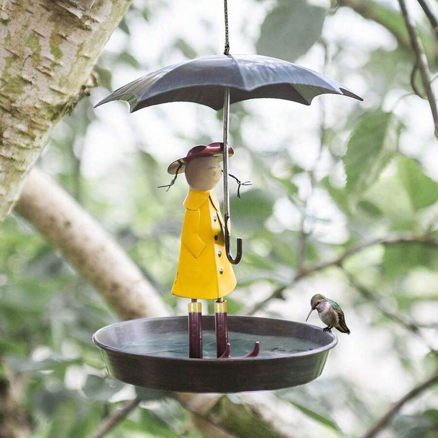 1pc Bird Feeder, Metal Chain Girl And Umbrella Bird Feeder Metal Crafts, Garden Decoration Pendant Lovely Bird Feeder Special Bird Feeder For Home And Outdoor Use, Perfect Gift For Bird Lovers - Nhiều màu - Xem 1