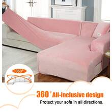 Set Of 2 L-Shaped Sofa Covers, Sofa Cushion Covers, Stretch Velvet Sofa Covers, Corner Sofa Covers, 3 Seater + 4 Seater Modular Sofa Covers - 粉色 - 查看 10