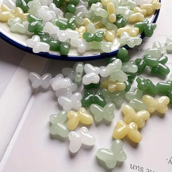 Assorted Faux Jade Glass Bowknot DIY Jewelry Making Beads, Through-Hole Charms For Earrings Bracelets Necklaces Beaded Accessories