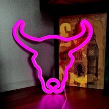 1 pièce Enseigne au néon tête de vache rose 11x10x0,7 po environ 28x25,5x1,8 cm Lumière décorative à LED, alimentée par batterie ou USB (flamme, nuage, éclair, pont arc-en-ciel) Lumière néon pour bureau ou décoration murale, toile de fond pour diffusion en direct d'influenceur, convient pour la chambre, la maison, les fêtes, les anniversaires, les demandes en mariage, la Saint-Valentin, la Fête des mères, la décoration de Noël