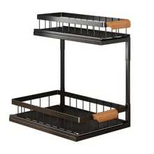 1pc Carbon Steel Under-Sink Storage Rack - Adjustable Multi-Tier Organizer For Kitchen & Bathroom Cabinets, Space-Saving Layered Shelves, No Power Needed, Bathroom Rack Organizer, Rustresistant Material