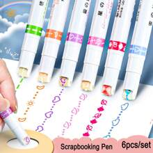 6pcs Highlighter Pens, Calligraphy Curve Pens, Roller Flower Pens, Double-Headed Stamp Outline Pens, Creative Wave Flower Rollerball Pens, School Supplies,Back To School