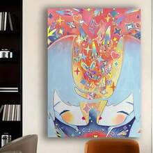 Framed 1pc Vibrant  Music Artist Canvas Poster Modern Cartoon Style Wall Art With Whimsical Starry Sky & Playful Character Design, Textile Decor For Living Rooms, Bedrooms & More, Living Room Decor | Cartoon Wall Art | Durable Textile, Music Room Decor - Framed - View 2