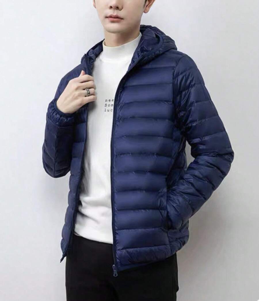 SUN CAI Men's Hooded Jacket, Imported Lightweight Fabric Jacket - 藏蓝色 - 查看 1