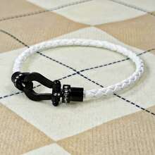 1pc Fashionable Minimalist U-Shaped Micro-Inlaid Half-Brick Magnetic Buckle Braided Leather Bracelet, Unisex Daily Wear, Holiday Gift