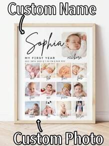 Personalized Baby's First Year Poster Template, Modern 1st Birthday Photo Collage Sign, Editable Year In Pictures Board, Instant Download,Baby Shower Party Decoration, Baby Room Decoration Back To School