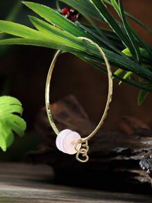 Pendentif en forme de cœur martelé avec placage cuivre bohème et imitation de quartz rose pour bracelet de femme