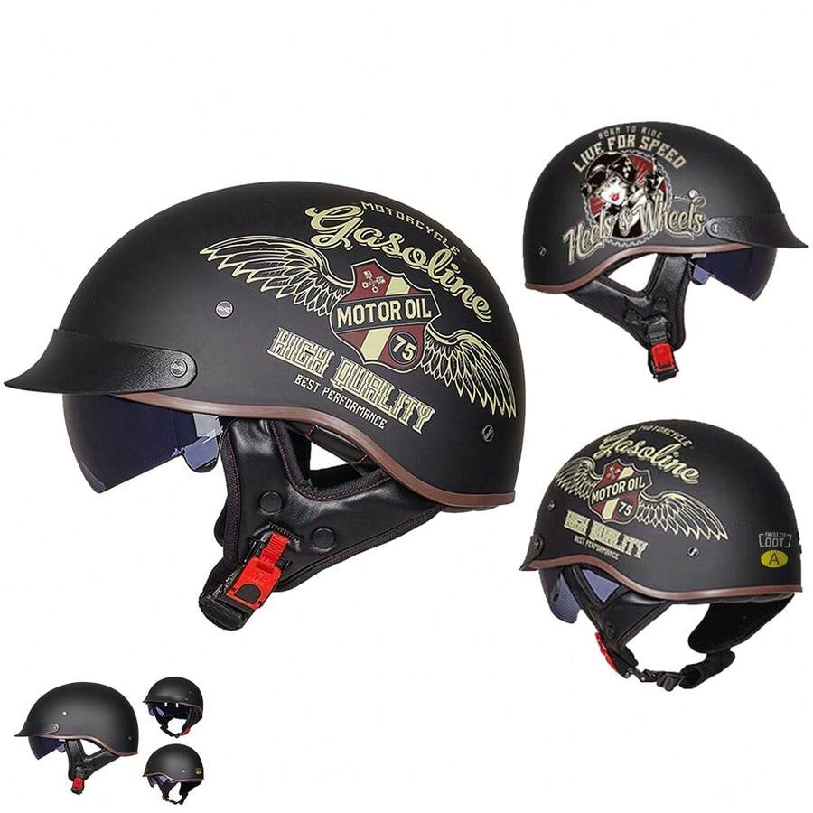 1Pc Motorcycle Helmet Black Moto Anti Fall Helmet Motobike Helmets Riding Half Helmet Motocross Helmet Four Seasons Use ABS Material Motorcycles Accessories Rider Gift - Multicolor - View 1