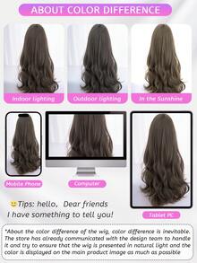 SHUDUO 1 Synthetic Heat-Resistant, Wavy Wig Brown Wig, Full Bangs, Made Of Fiber, Suitable For Daily Use, Natural And Realistic Wig (Accessories Not Included)