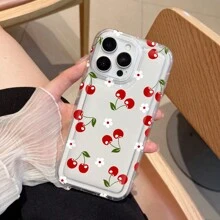1 pieza Funda protectora transparente para teléfono móvil con elemento de cereza suave y suave, diseño personalizado, impermeable, antihuellas, antiarañazos