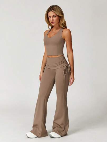 MASKERT 【2件套】女套装瑜伽服套装背心喇叭裤套装运动服高弹跑步健身服两件套休闲舒适亲肤