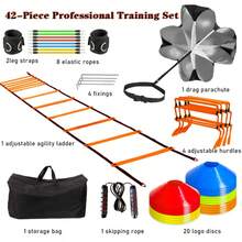 Set de entrenamiento de agilidad y velocidad profesional de 42 piezas, que incluye escalera de coordinación, vallas, discos con logotipos, cuerdas para saltar y bandas de resistencia, adecuado para varios juegos de pelota y deportes de fitness. - 42 piezas - Ver 2
