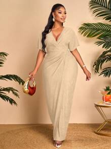 BIUBIU Vestido con envolvente acanalado y escote en V profundo para mujer talla grande