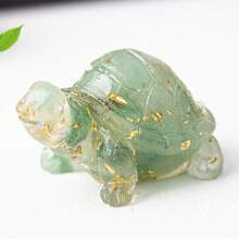1pc Natural Crystal Chip Resin Mold Turtle Statue Healing Gemstone Golden Foil Orgone Tortoise Figurine Sculpture Pocket Stone For Home Office Feng Shui Decoration Collectible Ornament Best Gifts Birthday Graduation