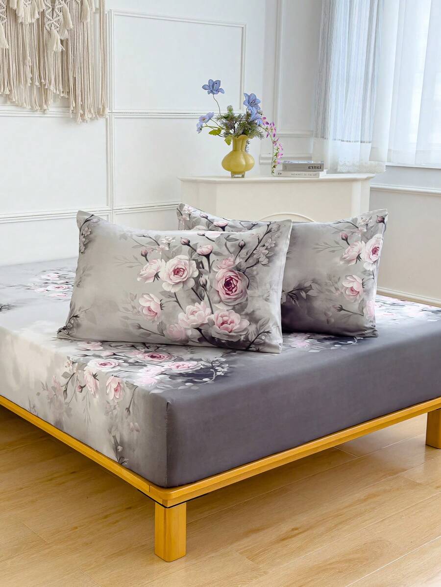 2/3 Piece Soft Bed Sheet Set - Bedding Set Includes 1/2 Pillowcases And 1 Mattress Protector (30cm/12 Inch Deep) - Modern Mattress Cover Or Mattress Pad, Fits All Bed Sizes Including Twin, Full, Queen, King, Single And Double - Grey - View 1