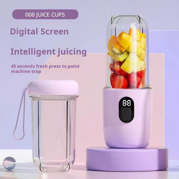 Portable Electric Juicer Blender Cup, Wireless Rechargeable Mini Smoothie Blender For Icy Drinks, Vegetables And Fruits, Push Button Control, USB-C Charging, ABS, 1500mAh Lithium Battery