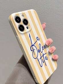 1 件简约双色条纹英文标语穿孔亮面细丝外壳全覆盖硬质手机壳兼容 11/12/13/14/15/16 Pro Max 防水防震防摔防刮 - 彩色 - 查看 2